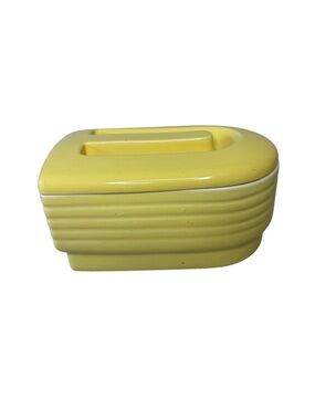 Vintage Art Deco Hall China Westinghouse Yellow Refrigerator Dish & Lid Yellow